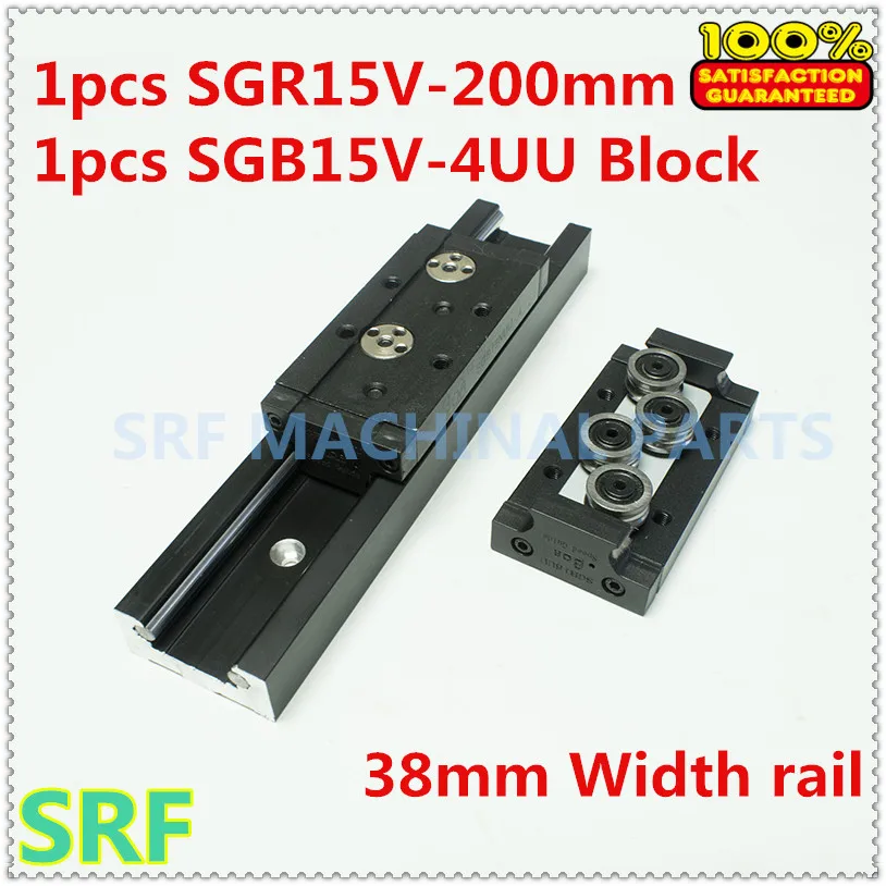

38mm width Aluminum Square Roller Linear Guide Rail 1pcs SGR15V Length=200mm +1pcs SGB15V-4UU four wheel slide block