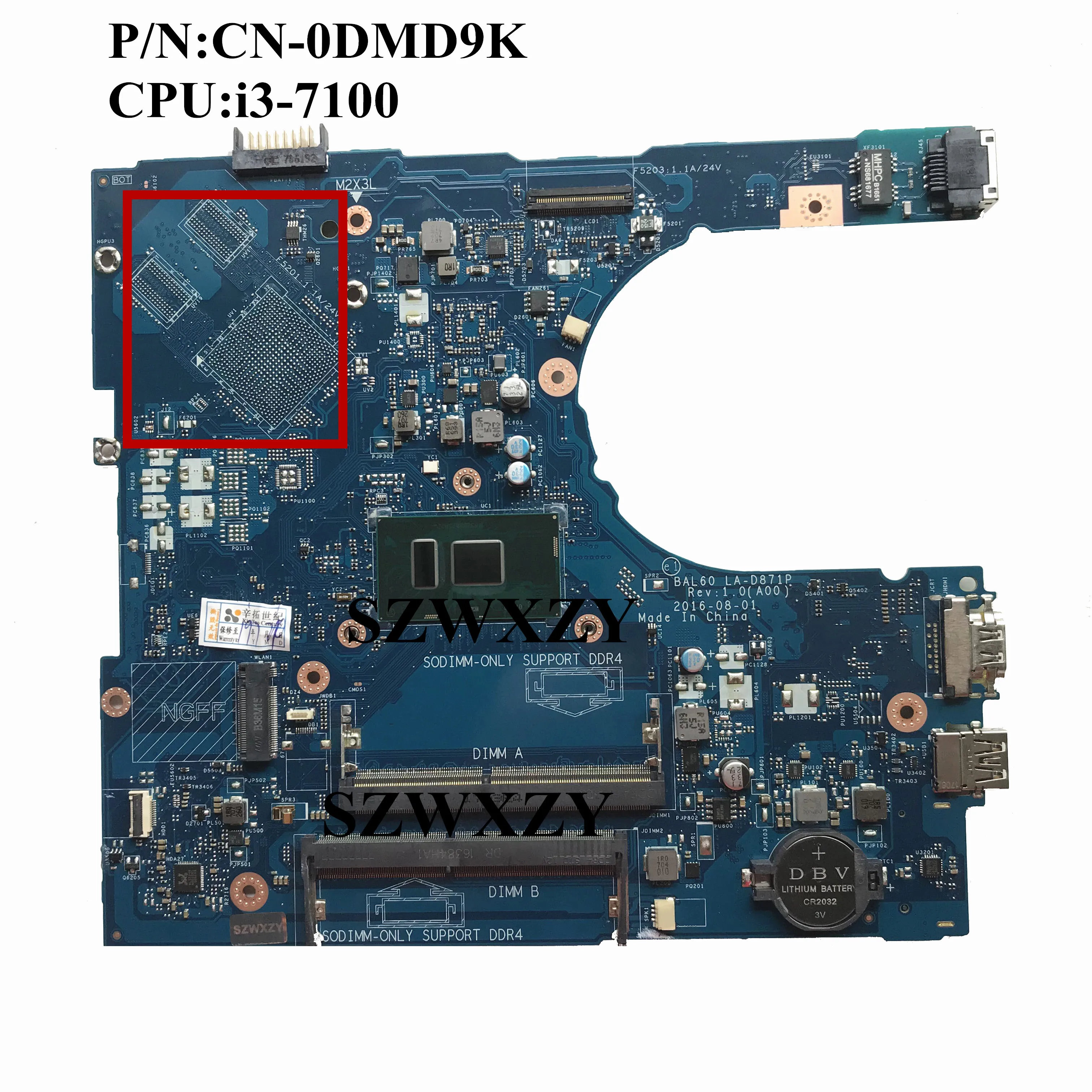 

Excellent For Dell Inspiron 5566 5468 Laptop Motherboard With SR2ZW i3-7100u CN-0DMD9K 0DMD9K BAL60 LA-D871P DDR4 100% Working