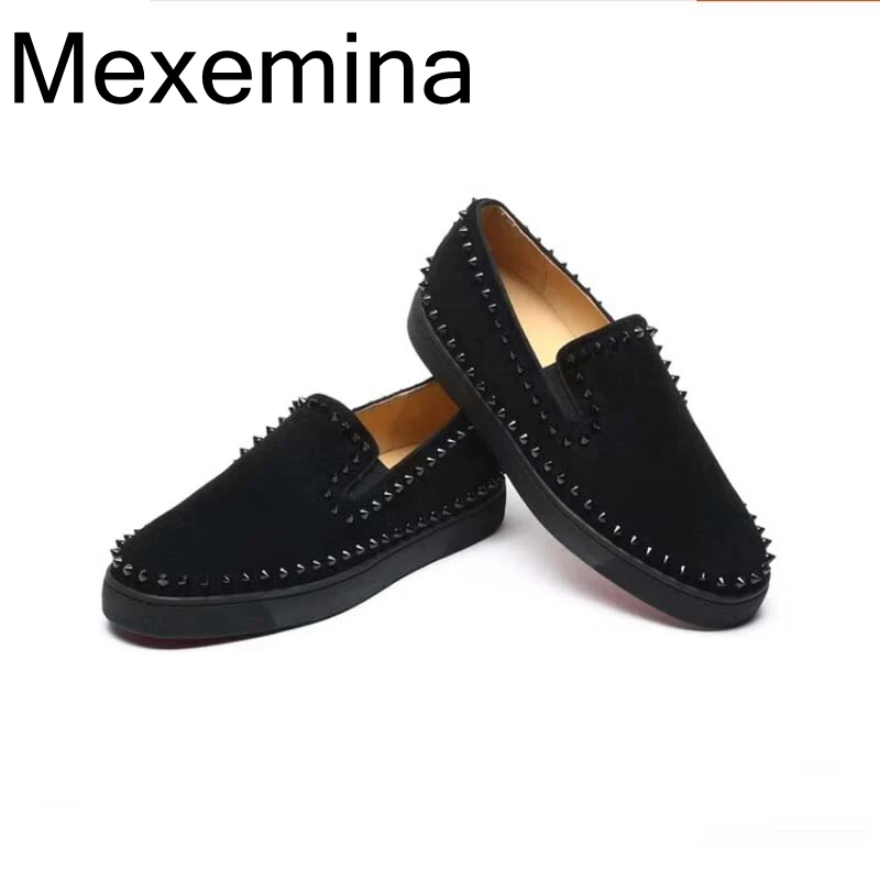 

Designer Black Men shoes Rivets Luxury Brand leather Womens Unisex Loafers Red bottom sneakers Slip-on High Quality trainers