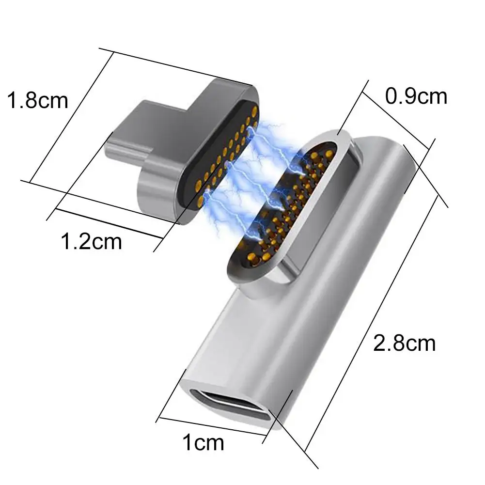 20-Pin TYPE-C Магнитный адаптер 10Gbs 90 градусов локоть Магнитный к USB C 3,1 конвертер адаптер Поддержка 86 Вт PD Mac Book Pro15