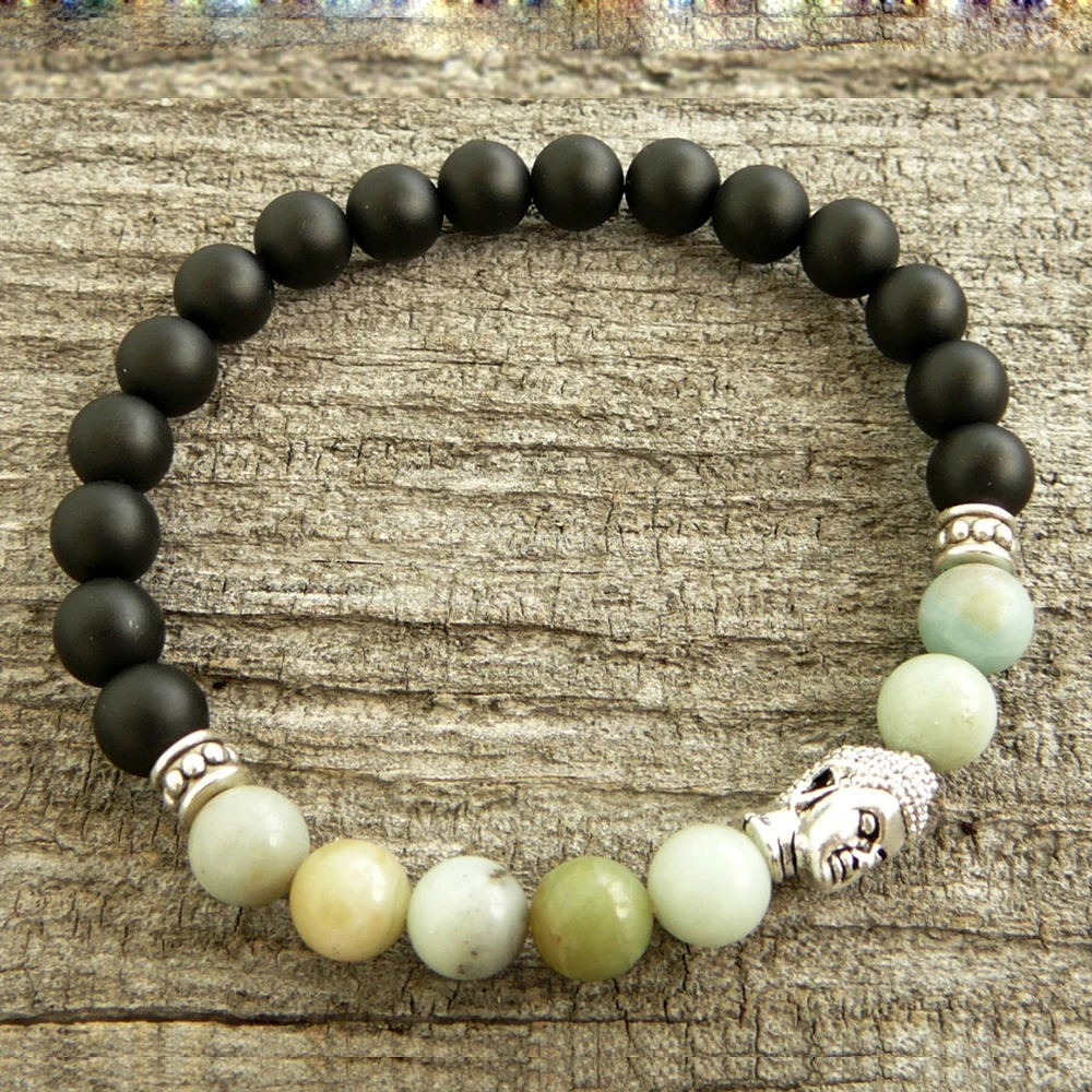 SN0245 Black Onyx Buddha Prayer bead Bracelet Mens Buddha Bracelet