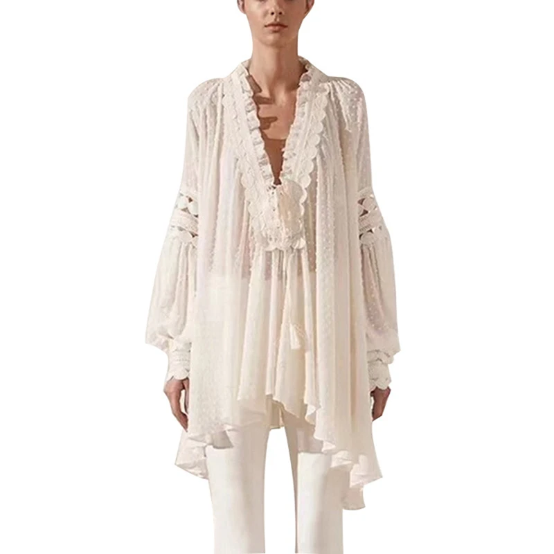 

Fashion Newest Stylish 2019 Summer Runway Designer Dress Women's Lantern Sleeve V-neck Loose Asymmetrical Dress