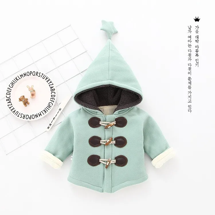 Новые пальто для маленьких девочек и мальчиков флисовая плотная верхняя одежда унисекс с капюшоном однотонная одежда для детей от 6 месяцев до 2 лет, 7BT006 - Цвет: Армейский зеленый