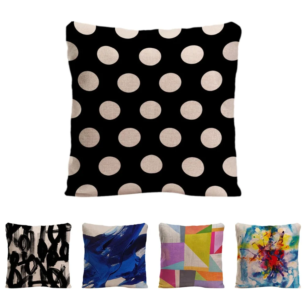 

Geometric Pattern Cushion Cover Home Decorative Cotton Linen Throw Pillow Case Dot Cross Pillowcase For Sofa Car Print One Side