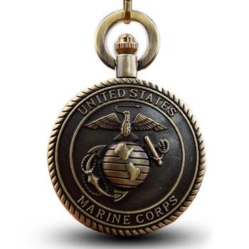 

Vintage Bronze United States Marine Corps Quartz Pocket Watch Necklace Pendants Clock for Women Men Gifts