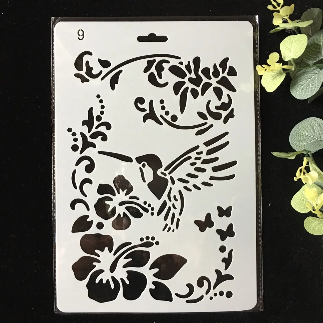 

Plastic 11inch Hummingbird Flower DIY Craft Layering Stencils Painting Scrapbooking Stamping Embossing Album Paper Card Template
