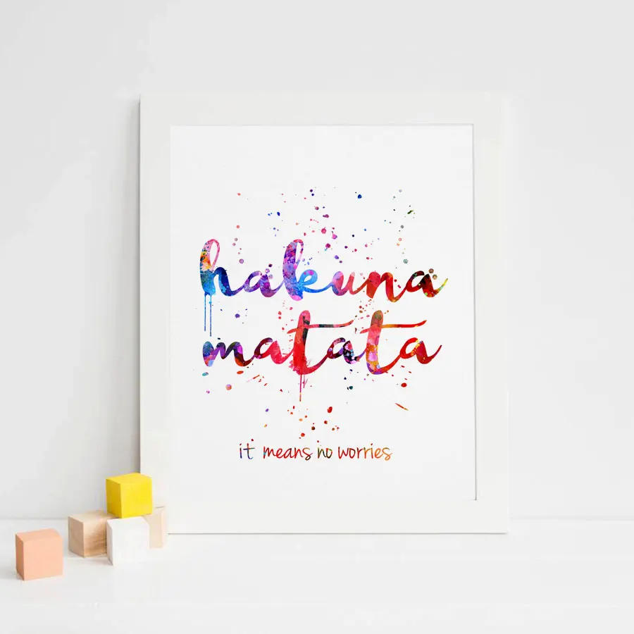 Король Лев Акварельная детская вдохновляющая комната плакат Hakuna Matata