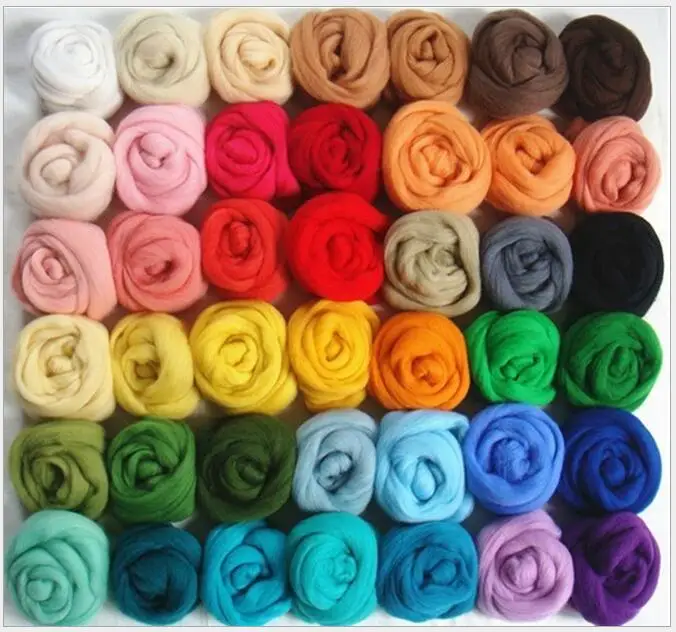

36 Colors Merino Wool Fibre Roving For Needle Felting Hand Spinning DIY Fun Doll Needlework Raw Wool Felt poke 5g/bag BR110