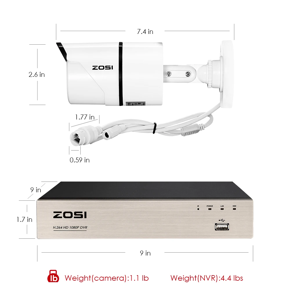  ZOSI 8CH NVR 1080P IP Network POE Video Record IR Outdoor CCTV Security Camera System Home video Su