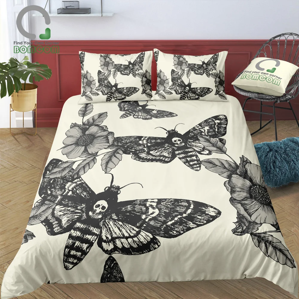 3D Digital Printing Duvet Cover Set Hand painted Head Hawk Moth
