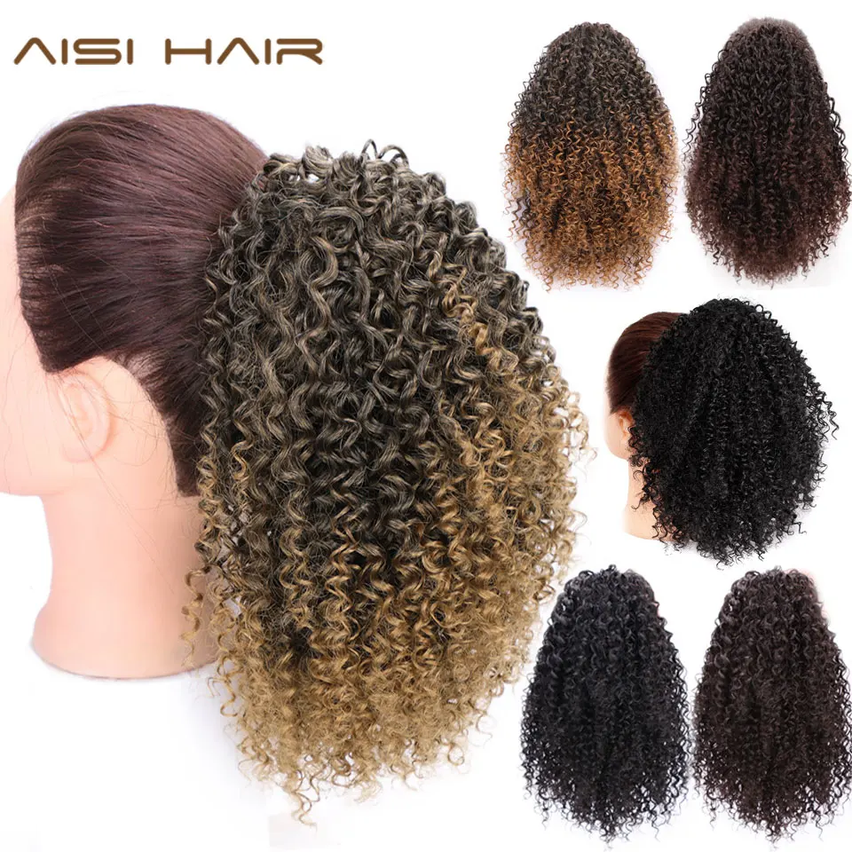 

AISI HAIR Synthetic Drawstring Puff Afro Kinky Curly Ponytail Extensions African American Pony tail Hair Extensions 6 Colors