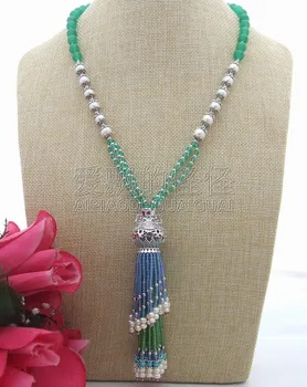 

N032401 22" Blue Green White Pearl Pendant Necklace