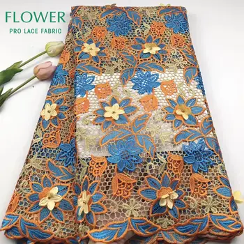 

3D Flower Applique African Water Soluble Fabric With Beads 2019 New Senegal Embroidery Beaded Women Dresses Cord Lace Material