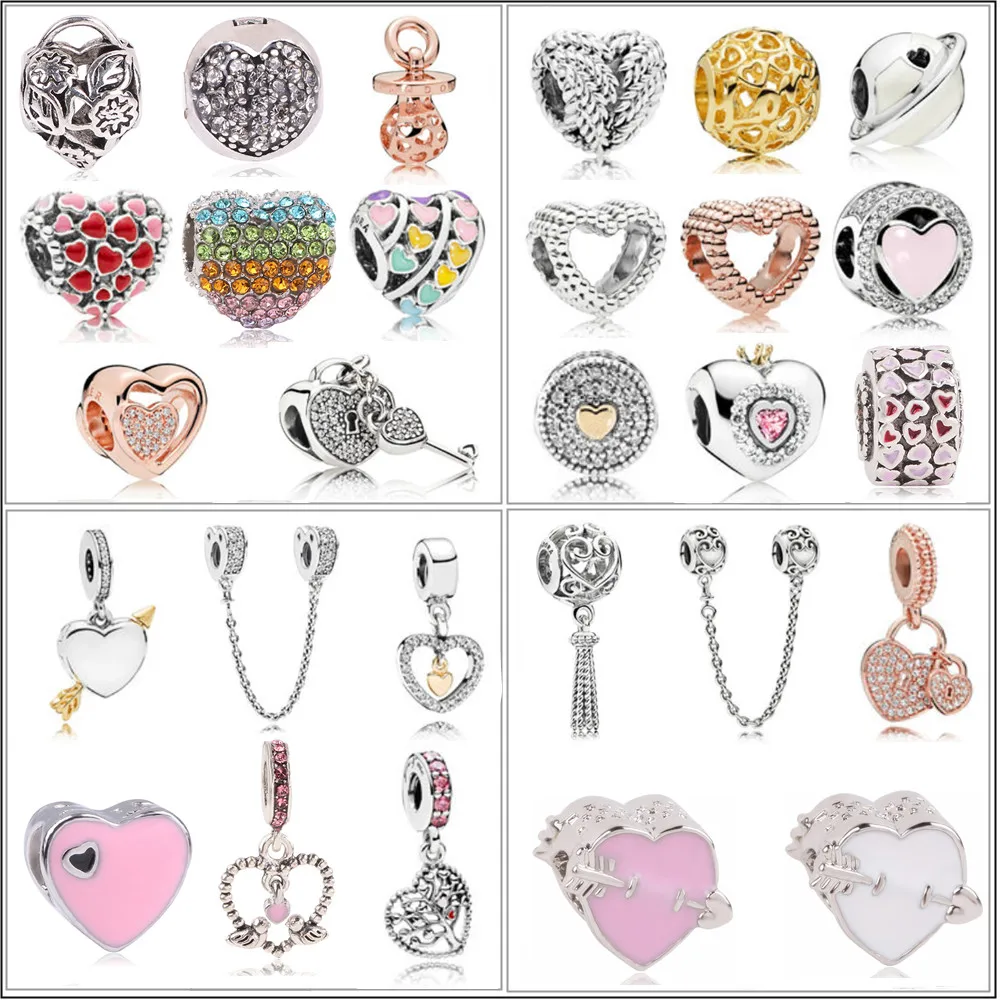 

Couqcy New Arrival Love Heart Flower Forever Cartoon Crystal Beads Fit Original Pandora Charm Bracelets & Bangles DIY Jewelry