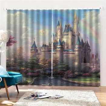 

3D digital printing ancient European castle high shade princess wind curtain