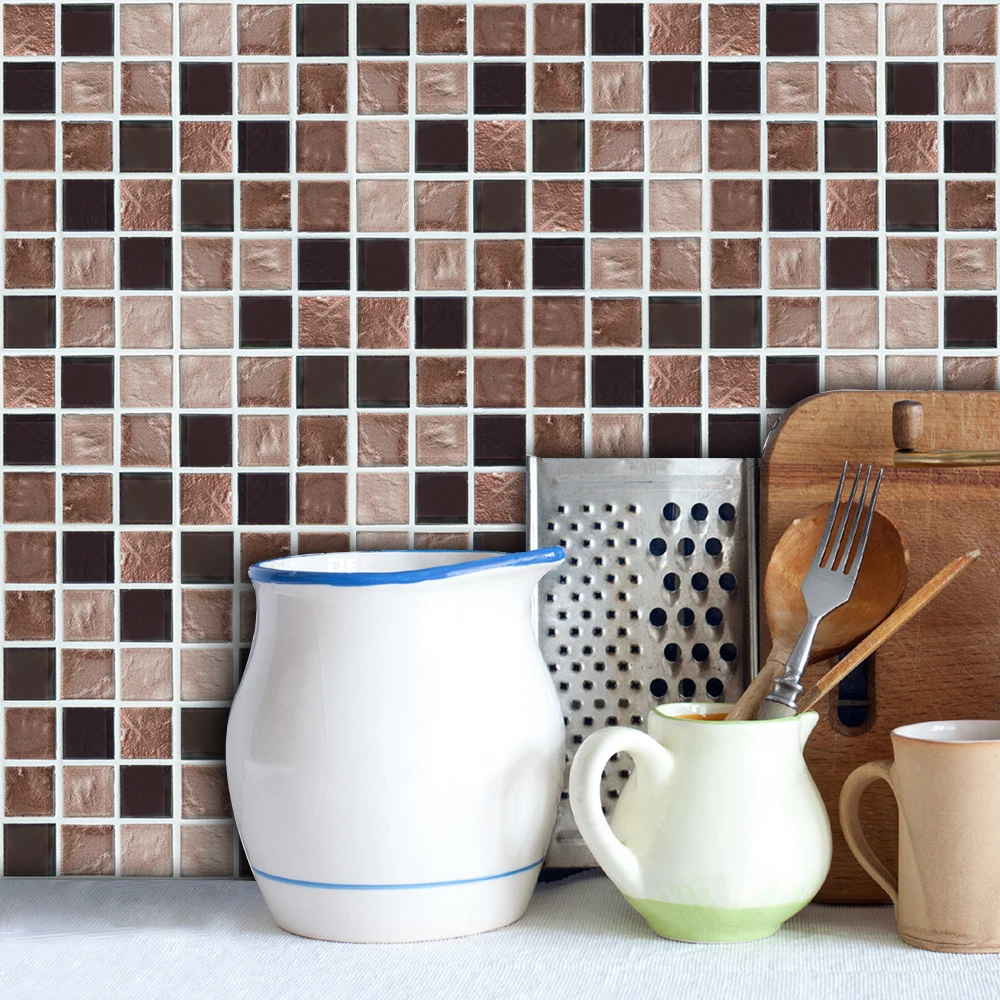 

Removable Retro Coffee Color 3D Tile Marble Mosaic Wall Stickers Self-adhesive Waterproof PVC for Kitchen Bathroom Home Decor