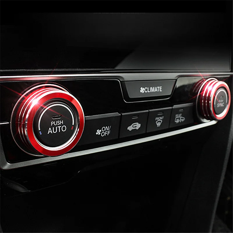 Bling Accessories Aluminum Alloy Knob Rings For Honda CR-V 2017-2020 — AC & Volume Knob Rings + Ignition Button Ring, Blue/Red | Decorative Car Interior Trim - View #8