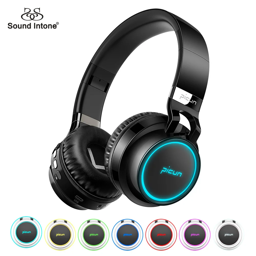 Sound Intone P60 Bluetooth Headphones Wireless Support 7 Colors Glowing 24 Hours Working Time MP3 Player