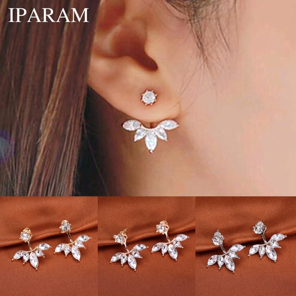 IPARAM Korean style and leave a silver plated crystal earrings fashion