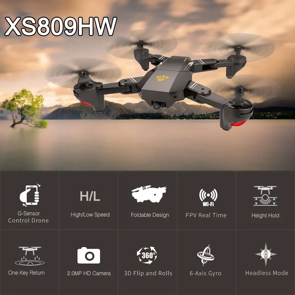 

VISUO RC Drone XS809HW RTF 2.4GHz Wifi FPV Brushless Motor Drone With Camera 2.0MP 720P Wide Angle Selfie Foldable RC Quadcopter