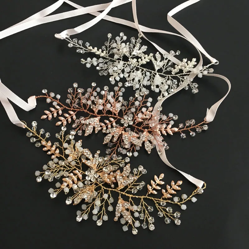 SLBRIDAL ручной работы кристалл Стразы Жемчуг цветок Свадебная Тиара головная повязка свадебные волосы лоза аксессуары для волос женские ювелирные изделия