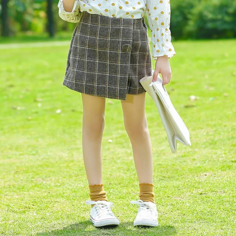 New 2021 Fashion Kids Shorts Under Skirt School Girls Plaid Skirt