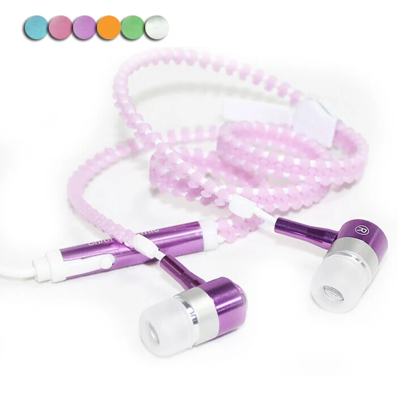 

Glow Zipper Earphones Luminous earphone Light Metal earpiece Glow In The Dark MIC for Iphone Samsung Xiaomi Sport for PDA MP4