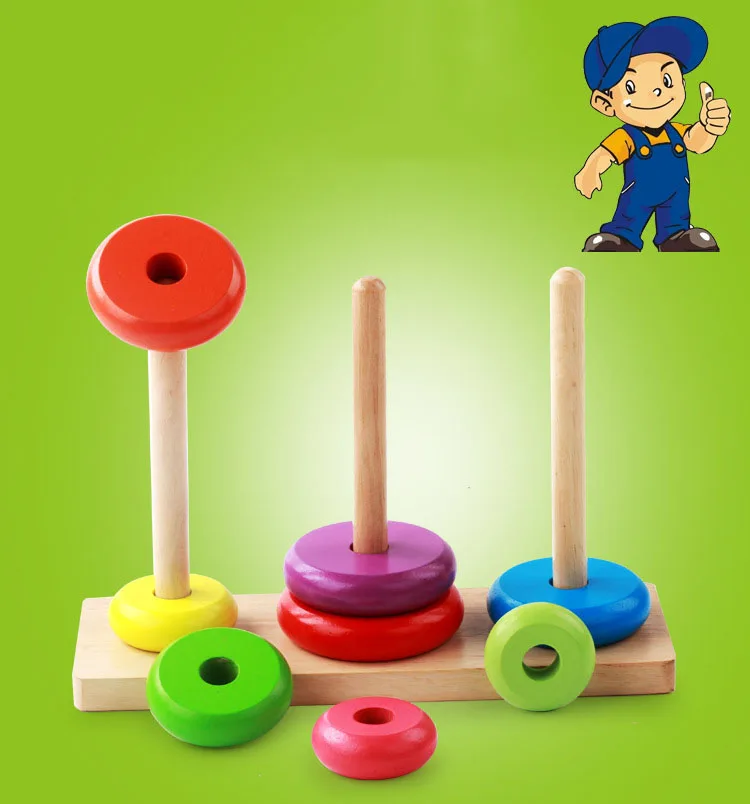 Детские деревянные кольца с радужной башней, красочные кольца, пирамиды, детские строительные блоки, развивающие игрушки