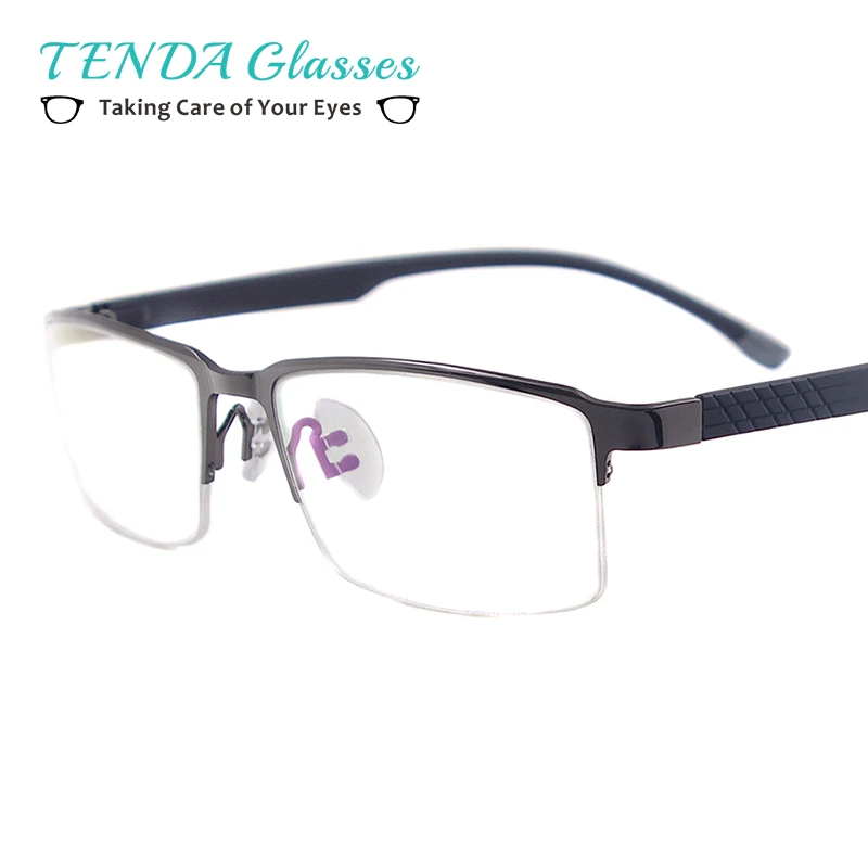 

Men Classic Metal Prescription Eyeglass Frame Half Rim Rectangular Glasses For Rx Myopia Reading Multifocal Lenses