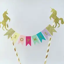 Пользовательское имя 1st на день рождения Единорог торт топпера, овсянки баннеры принцессы для подарков для будущей матери для крещения ребенка вечерние Декор