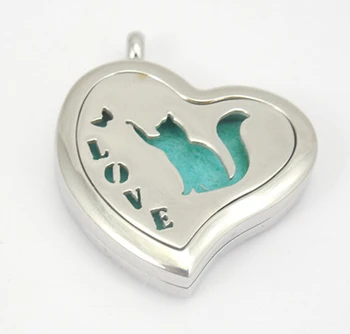 

2016 New Stainles Steel Love Cat Heart 30mm Aromatherapy/Essential Oil Diffuser Perfume Locket Pendant (Without Chain)