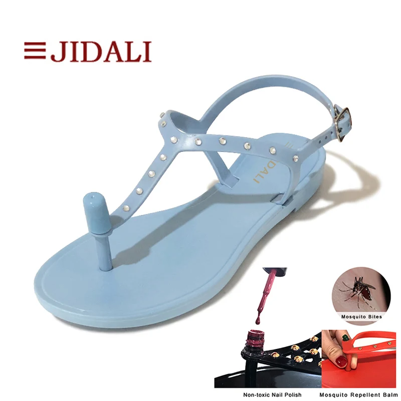 JIDALI/Модная обувь женские нетоксичные лаки для ногтей или Противомоскитный бальзам летние сандалии с Т-образным ремешком из ПВХ с кристаллами размеры 36-39 - Color: Mosquito Balm