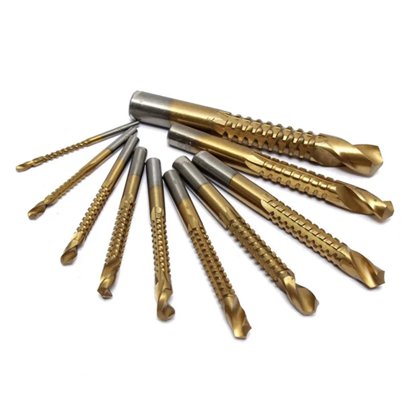 10Pcs/set Titanium Coated HSS High Speed Steel Saw Drill Bit Set Cutter Tools Woodworking Hole Saw Drill Bits Power Tools 3-13mm