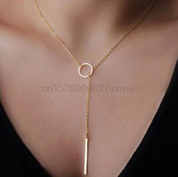500PCS/lot Women Accessories Hot Fashion Gold color Metal Chain Bar Circle Lariat Necklace Long Strip Pendant Necklaces Jewelry