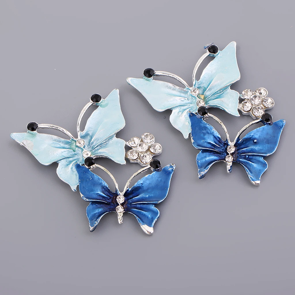 2Pcs Colorful Butterfly Rhinestone Flatbacks Crystal Flat Back Cabochon Buttons Scrapbooking Slime Charm DIY Embellishment Craft