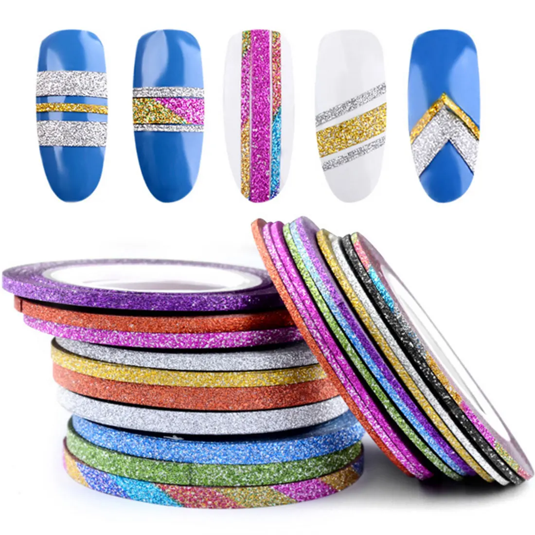 

2017 10 Rolls Glitter Scrub Nail Art Striping Tape Line Sticker Tips Decorations DIY Self-Adhesive Decal Tools Manicure