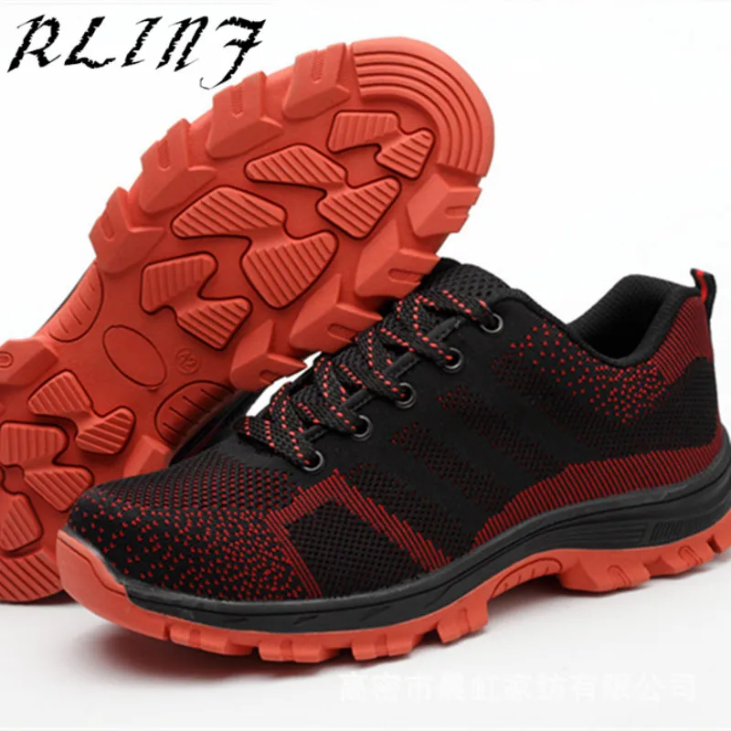 RLINF Spring Summer Work Shoes Men Fahion Mesh Breathable Steel Toe