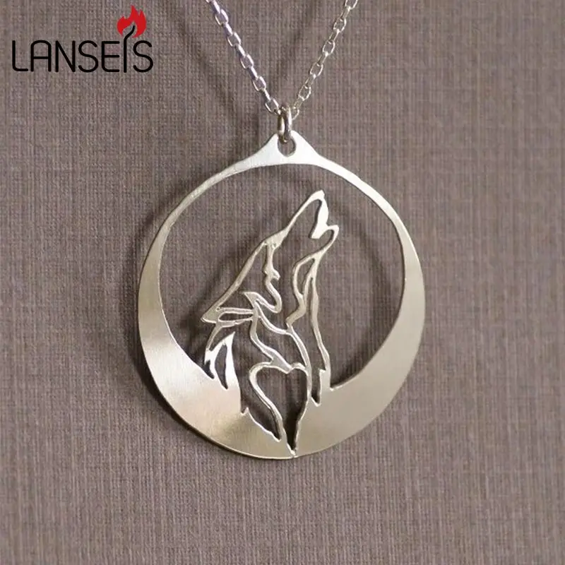 lanseis10pc Howling Wolf necklace pendant wolf howls into the night as