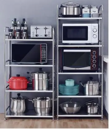304 stainless steel kitchen rack microwave oven floor type multi-layer pot rack storage household storage cabinet