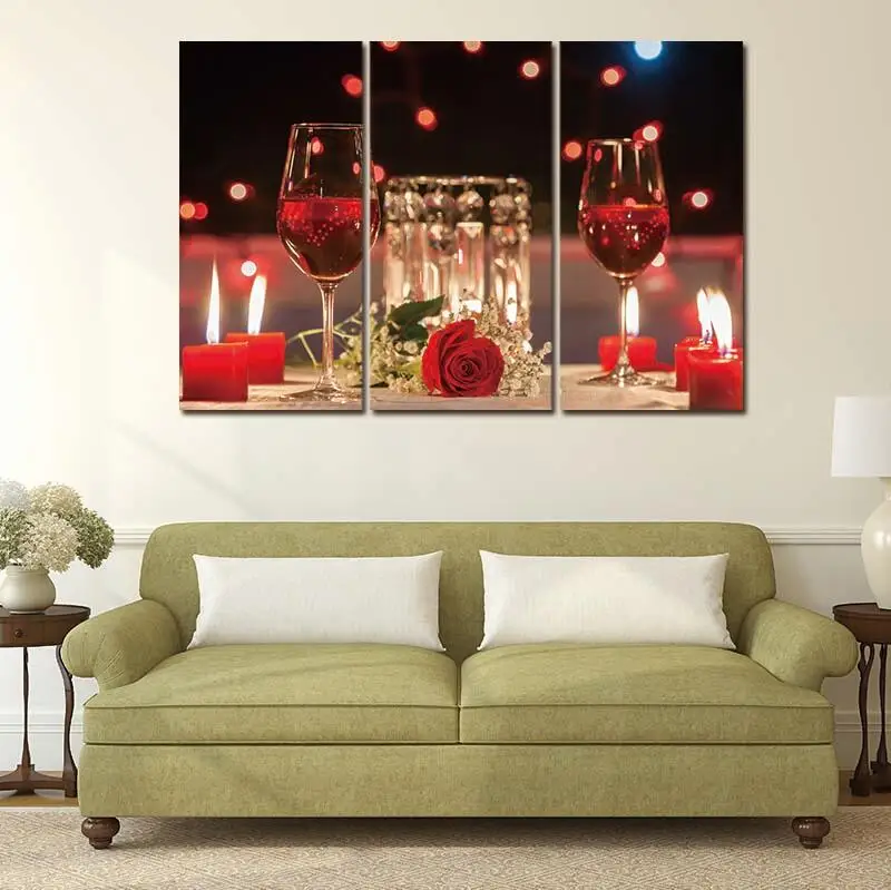 Холст картины 3 шт. современный Vins красное вино чашка бутылка Настенный Набор для художественной живописи бар столовая кухня Декор без рамки