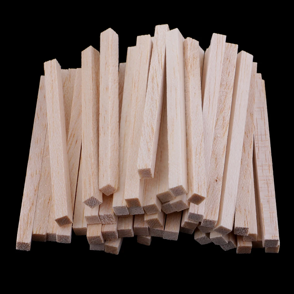  50x Natural Unpainted Blank Balsa Wood Stick Rods for DIY Model Making Woodcraft Hobbies Handmade Toys Accessories 5/8/11cm