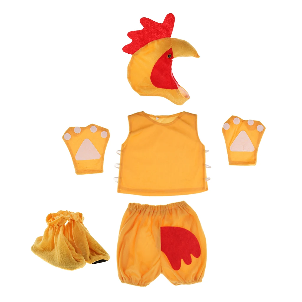 Kids Animal Costume Set Cock Hat Top Shorts Gloves Shoes Party Halloween