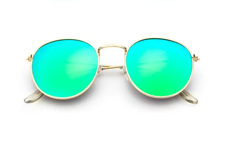 Маленькие круглые солнцезащитные очки для женщин, винтажные черные солнцезащитные очки для мужчин, металлическая оправа, роскошные брендовые дизайнерские розовые зеркальные очки - Цвет линз: gold frame green