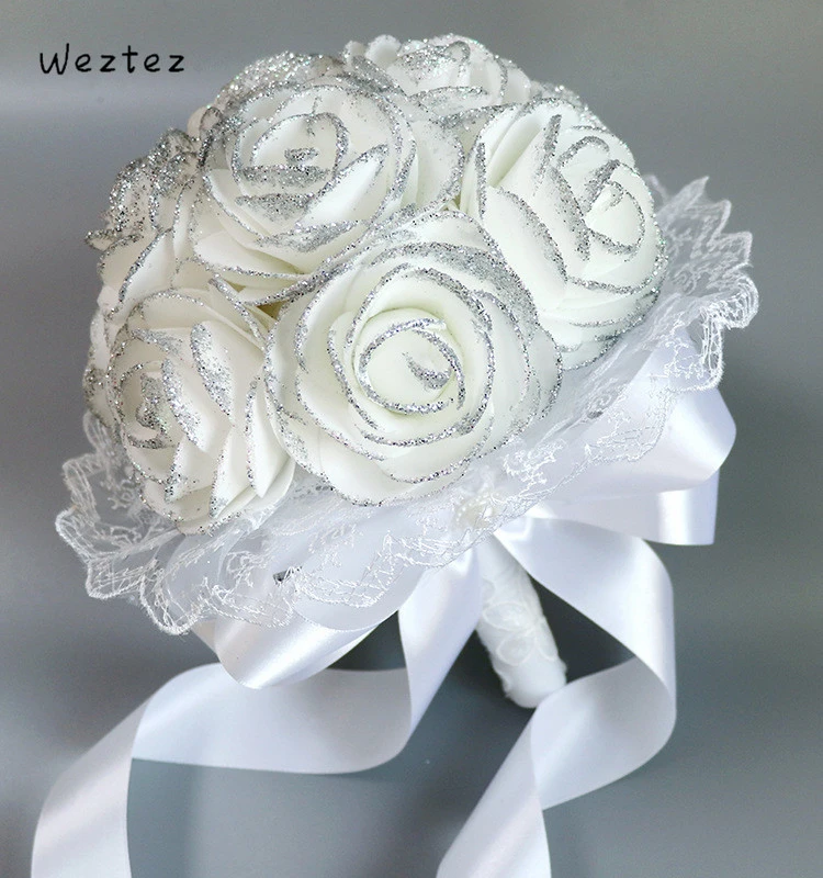 Bridal Hands Bouquet Rose Bridesmaid Wedding Foam Flowers Rose Bridal Bouquet Ribbon Fake Wedding Bouquet Ph2 Wedding Bouquets Aliexpress