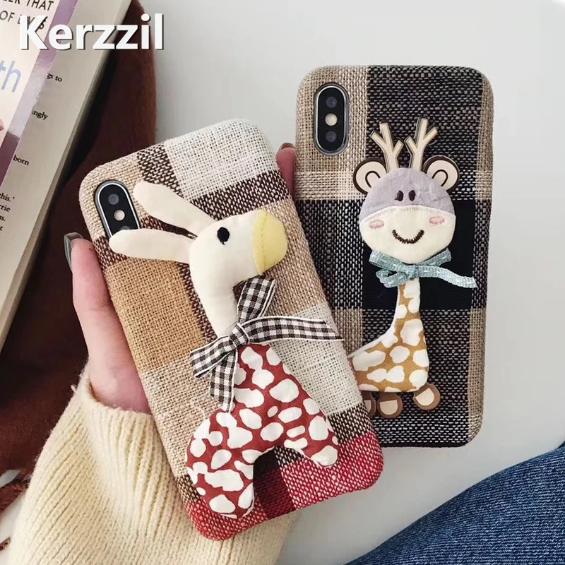 

Kerzzil Cute Cartoon Giraffe Cloth Weave Case For iPhone 8 7 6 X XS XR XSmax Lovely Hard PC Grids Case For iPhone 6 6S 7 8 Plus