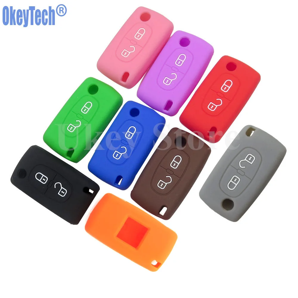 OkeyTech Silicone Case for Citroen C4 C5 C3 C2 C4L Xsara Picasso for Peugeot 208 207 308 RCZ 408 407 307 206 Car Flip Key Cover