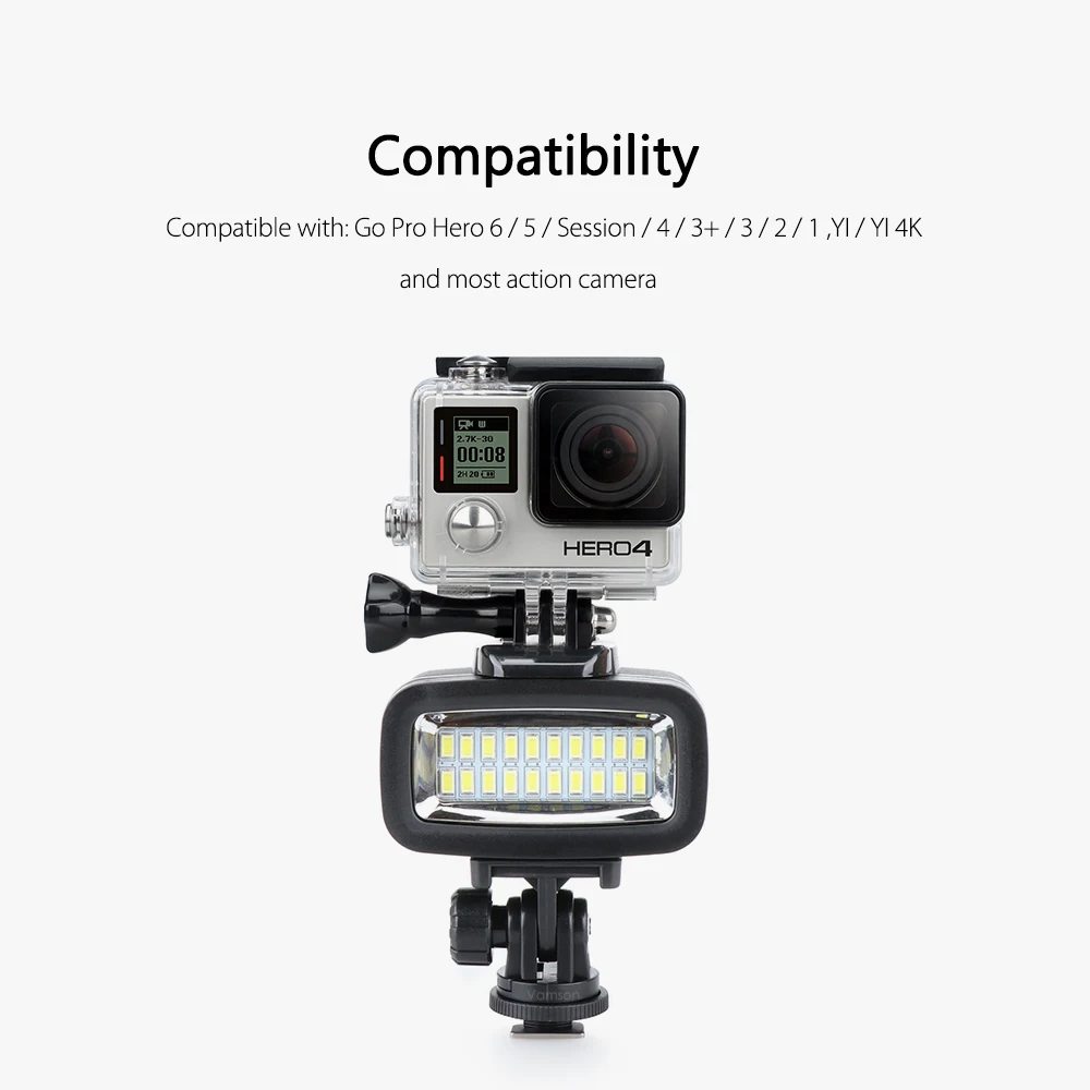 Vamson аксессуары для Gopro Hero 6 5 4 подводный фонарик лампа Дайвинг Водонепроницаемый