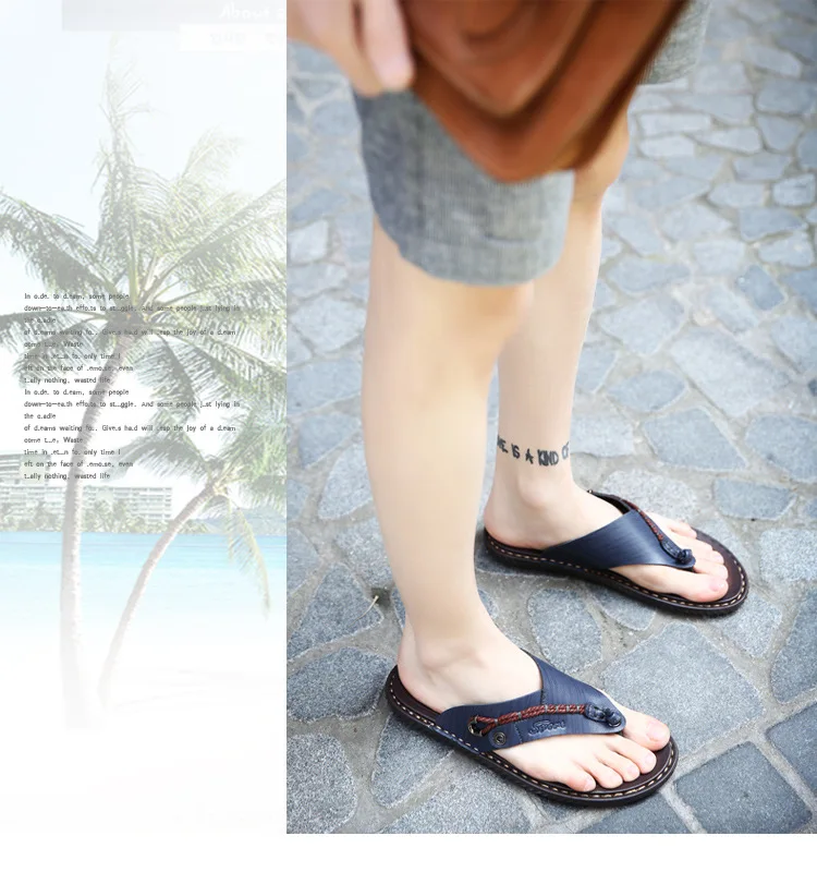 Мужские тапочки; высококачественные кожаные массажные мужские туфли на низком каблуке; летняя пляжная обувь; AA10010
