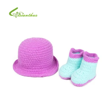 

Free Shipping 100% Handmade Crochet Baby Cute Hat Shoes Set Lovely Hat+Shoes Cotton Woolen Yarn Photograph Cap Beanie TM029