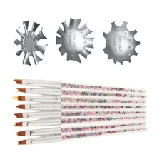 Профессиональный 8 шт Кисти для ногтей+ 3 шт Французский маникюр направляющие резак для ногтей набор инструментов для ногтей гель Советы трафарет разный размер